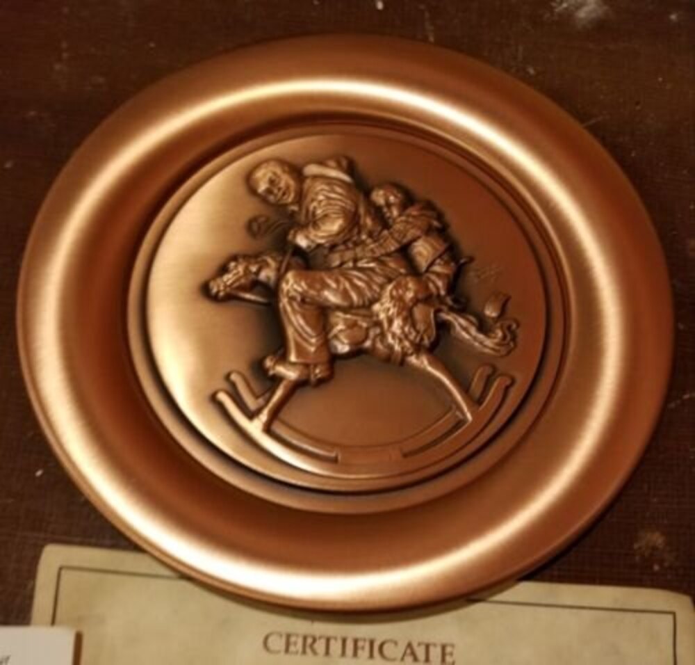 1978 Norman Rockwell The Christmas Gift Metal Arts Copper Collectors Plate w/CoA
